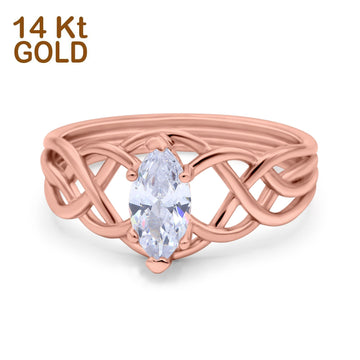 14K Rose Gold Marquise Art Deco Crisscross Bridal Wedding Engagement Ring Simulated CZ Size-7